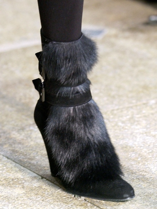 Helmut Lang Shoes - Helmut Lang Vintage A/W 2003 Suede & Fur Wedges